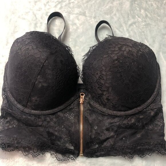💕2/$35 💕 NWOT La Senza Black Lace Front Zipper Closure Bra Top 32/34/D/DD - Picture 3 of 4